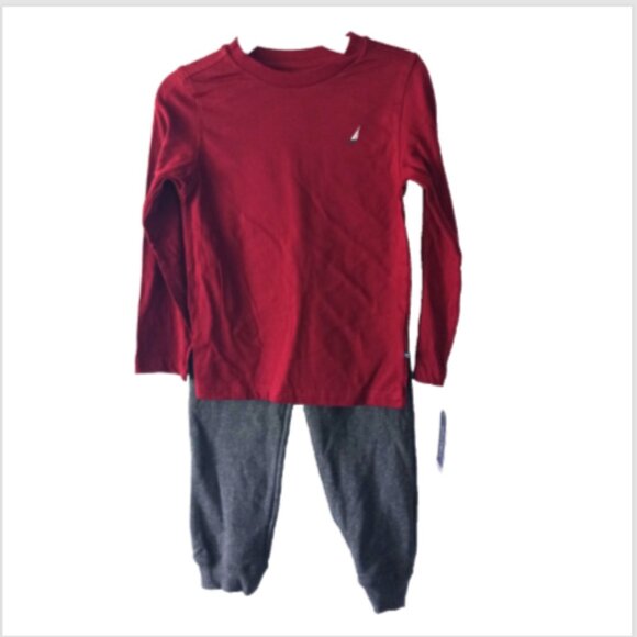 Nautica Boy 3-Pc Set Sz 6 Jogger Pants Puffer Vest Long Sleeve Tee Gray Blue Red - Picture 3 of 9